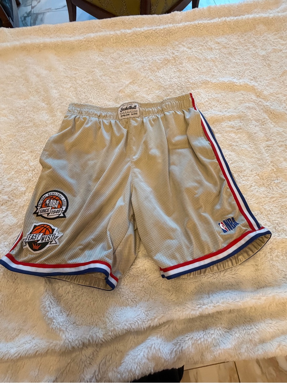 NBA Light Gray Mesh Shorts with Red & Blue Trim